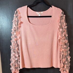 No Boundaries Pink Sheer Floral Sleeve Blouse